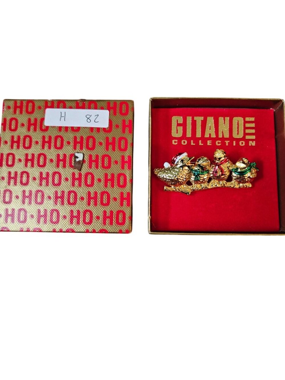 Gitano Collection Christmas Bird Brooch Pin Gold-Tone Enamel Accents With Box